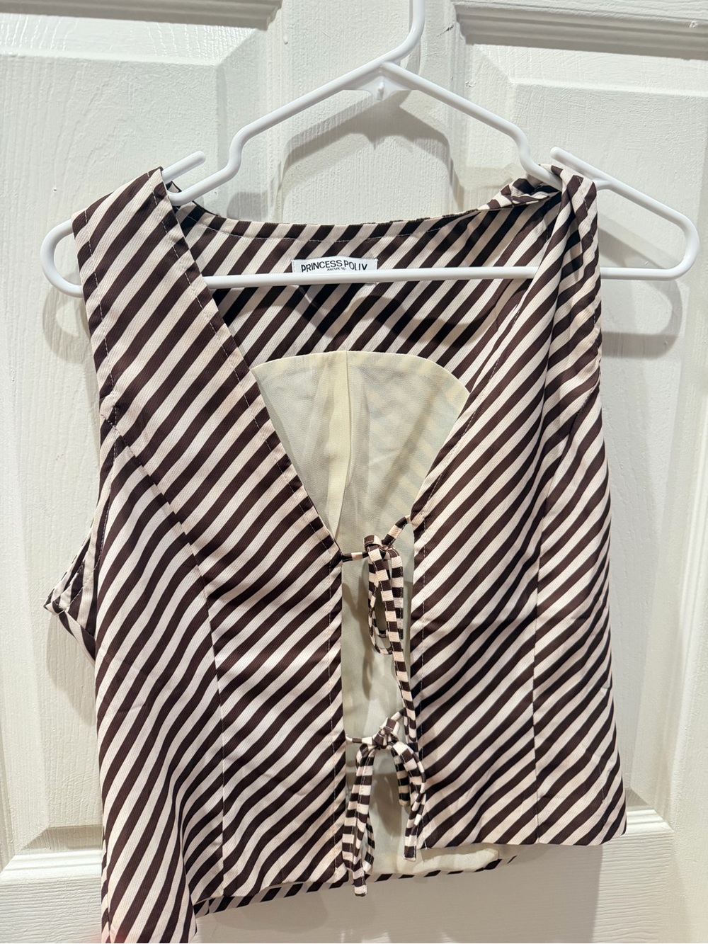 Princess Polly Brown & Cream Striped Tie-Front Camisole